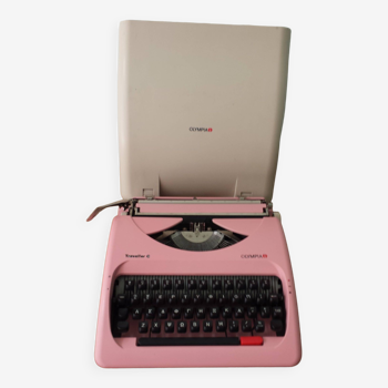Machine à écrire, portable manuel avec étui de transport rose