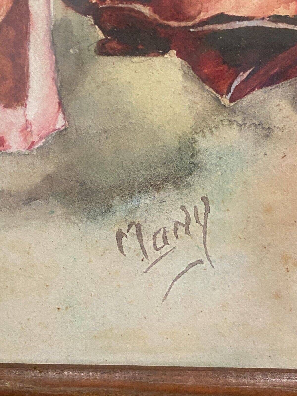 Watercolor by Many still life bouquet of roses early 20th century