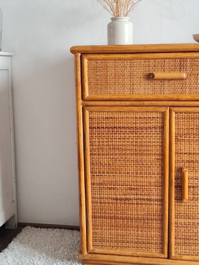 Vintage rattan sideboard from the 1970s.