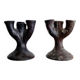 Old terracotta candlesticks