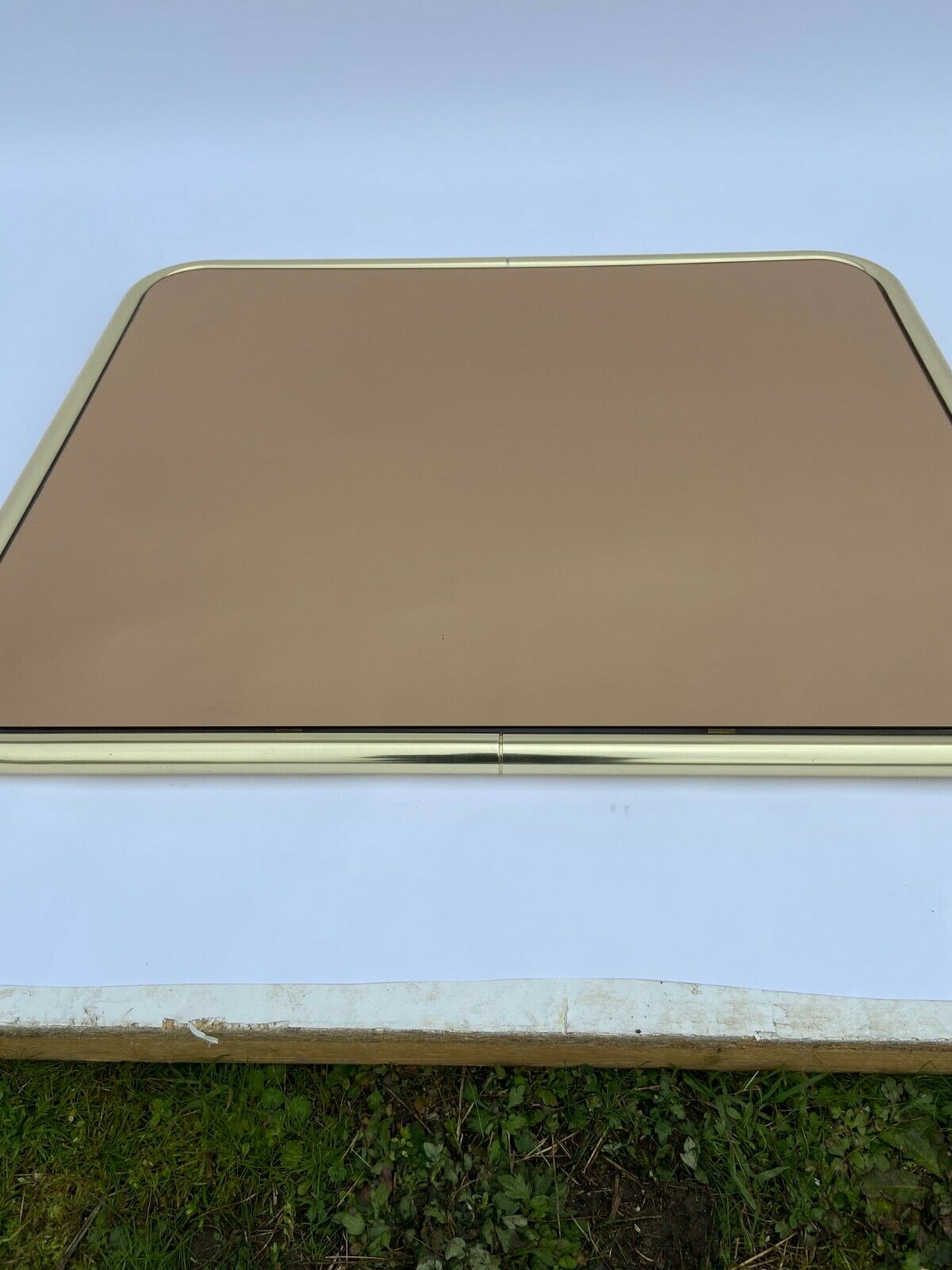 Mirror 1980 brass entourage dore modernist glass smokes 91x76cm