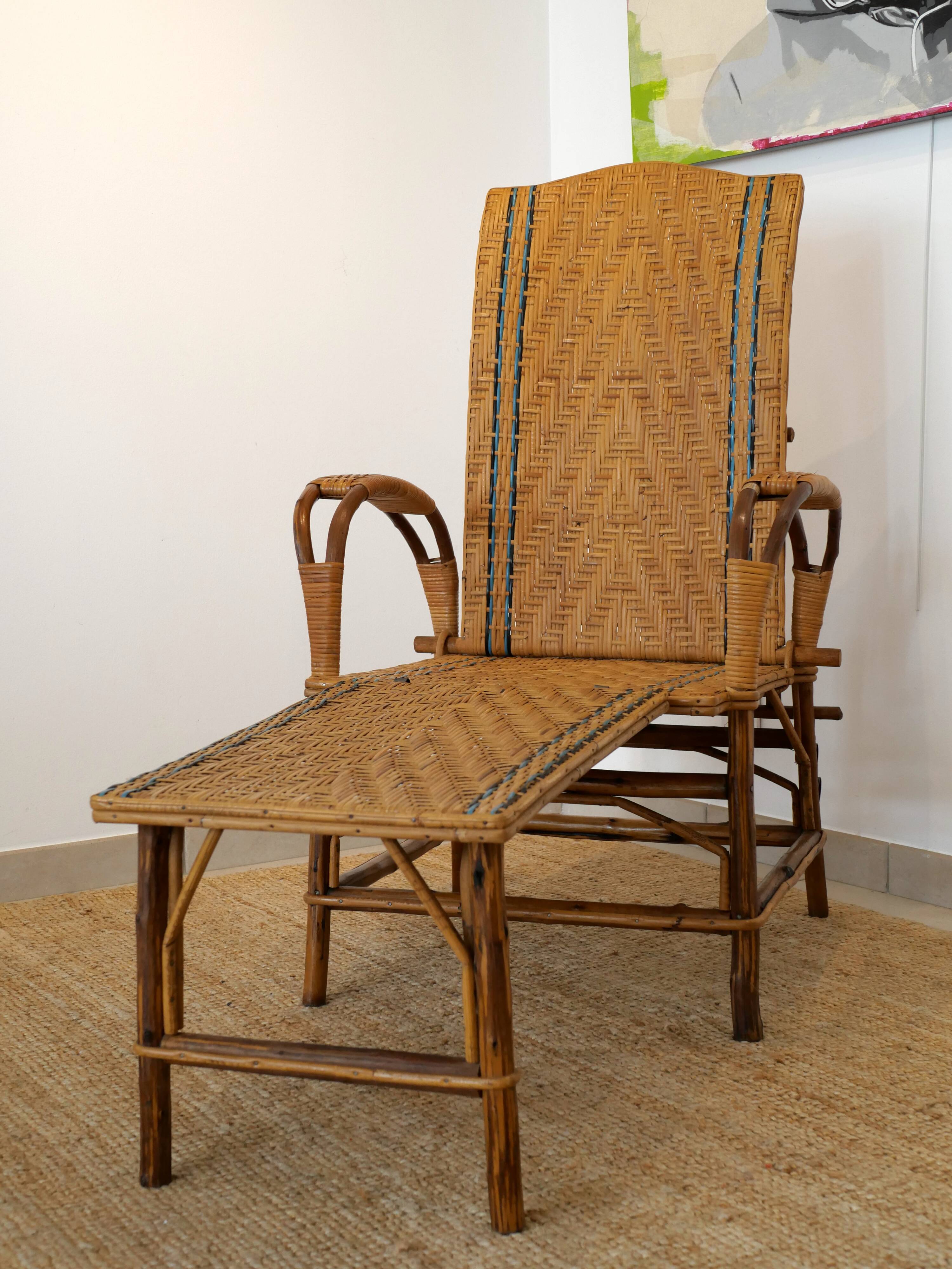Chaise longue en osier années 30
