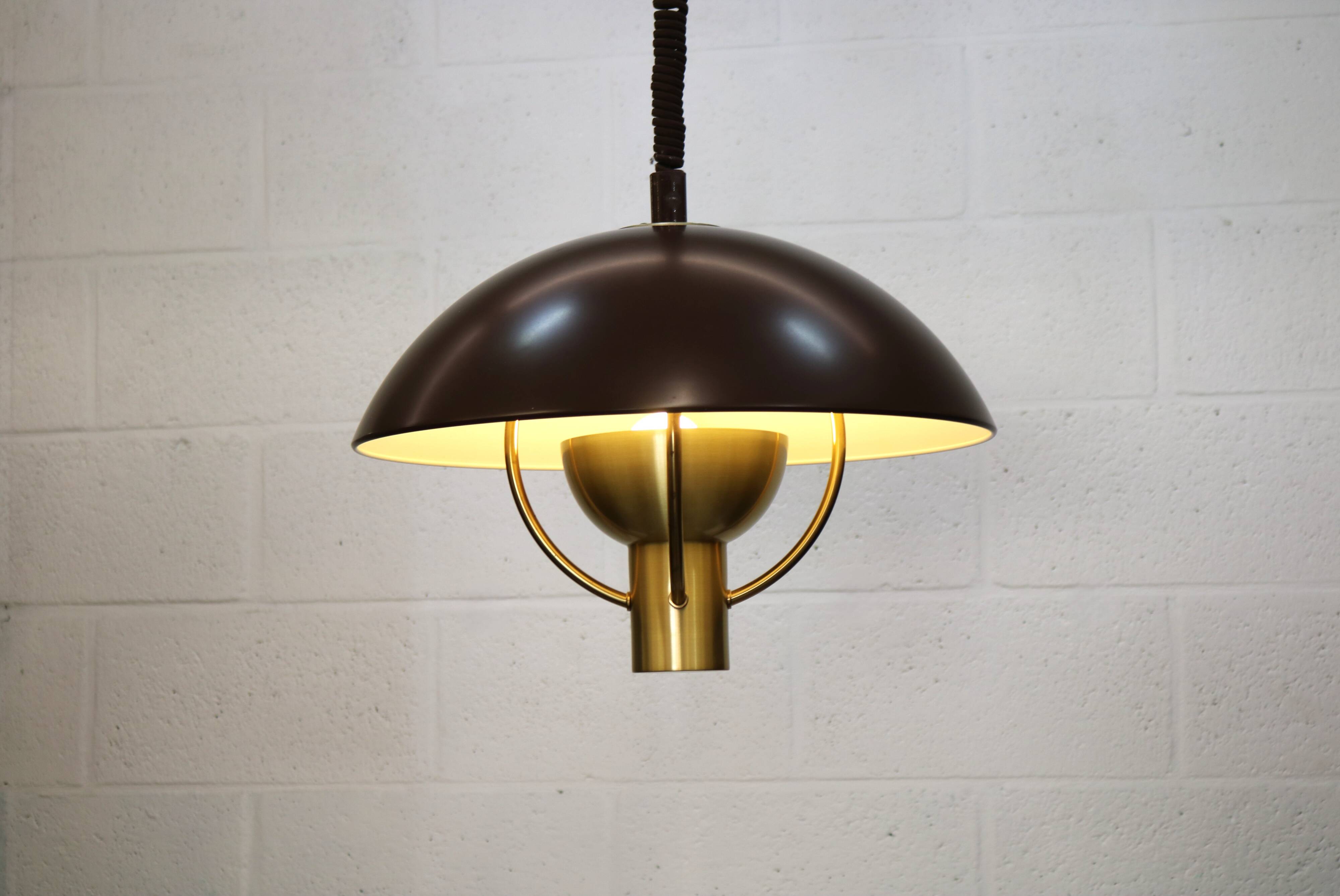 Fog and Morup Mid Century Modern Brass Pendant Lamp, Danish 1960s Brown XL