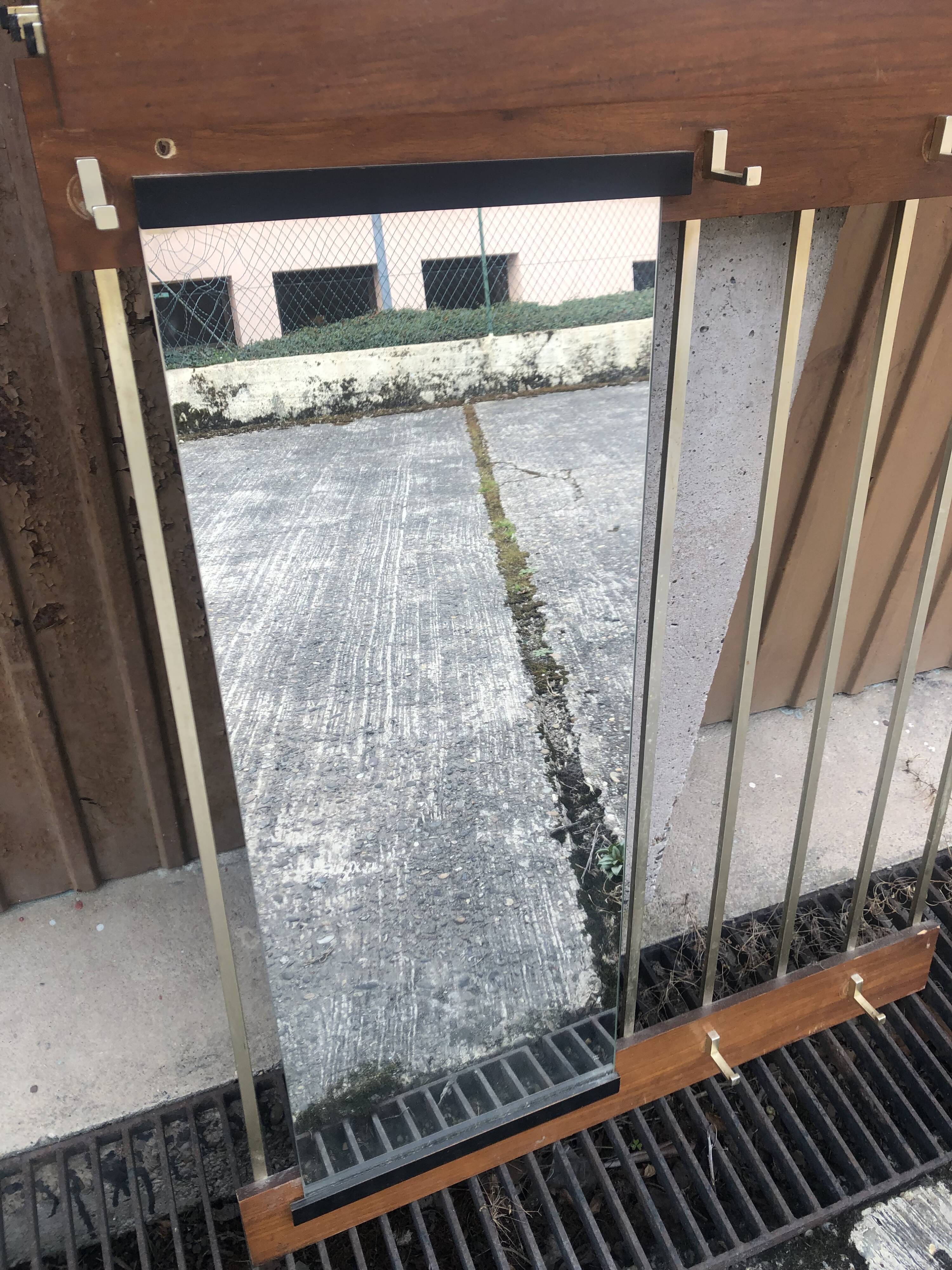 Hanging wall coat rack with vintage mirror 60s