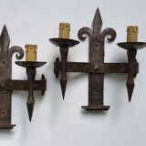 Duo of wrought iron wall lamps Atelier Marolles