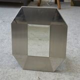Miroir design en acier inoxydable brossé et chromé, verre biseauté 1970's