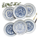 6 Vintage White Porcelain Plates with Gold Trim + 6 Small Mismatched Blue Jacobean Plates