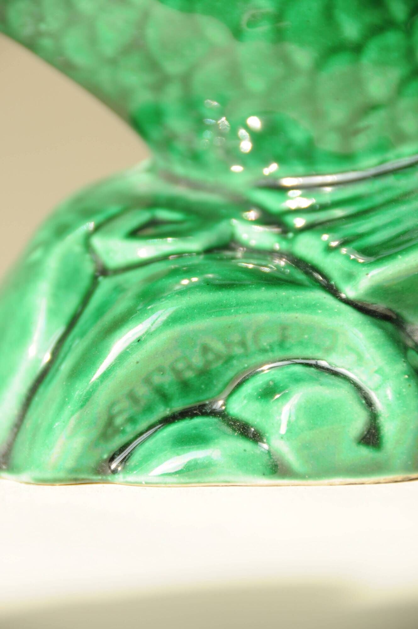 Vintage Green Decorative Fish Sculpture Art Deco Saint Clément Ceramic
