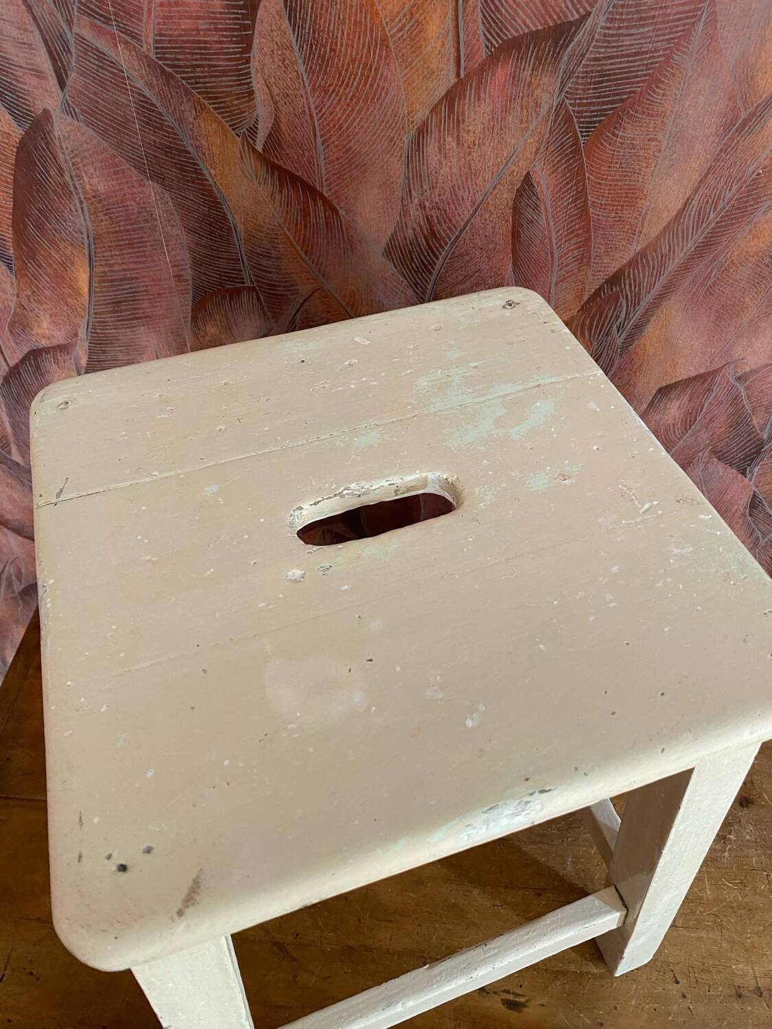 Vintage stool 1950/1960, rustic wooden stool, old workshop chair, kitchen, Shabby style.