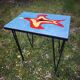 Table basse vintage en fer forgé et carreaux Procéram, motif oiseau