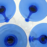 4 glasses of Alsace white wine - cobalt blue stem - Luminarc France - vintage 70s