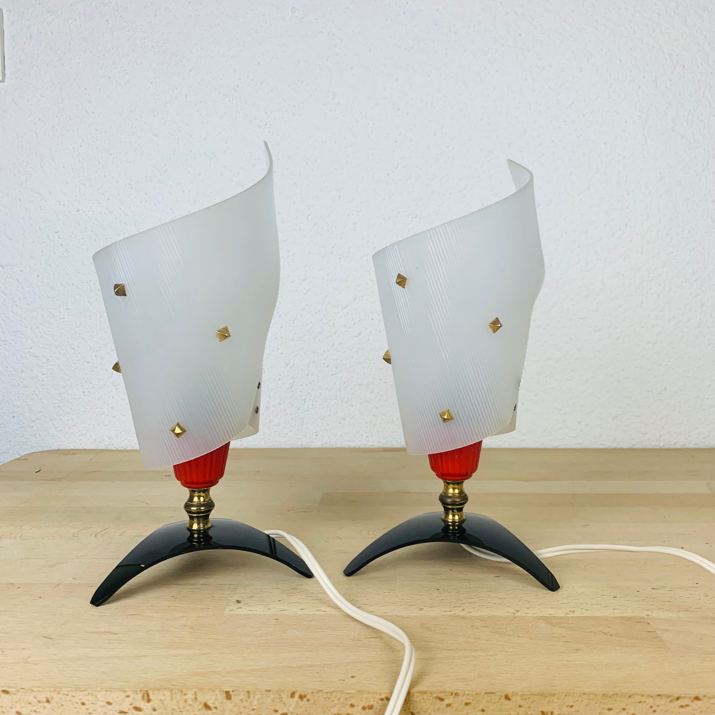 Pair of 50s bedside lamps plastic brass