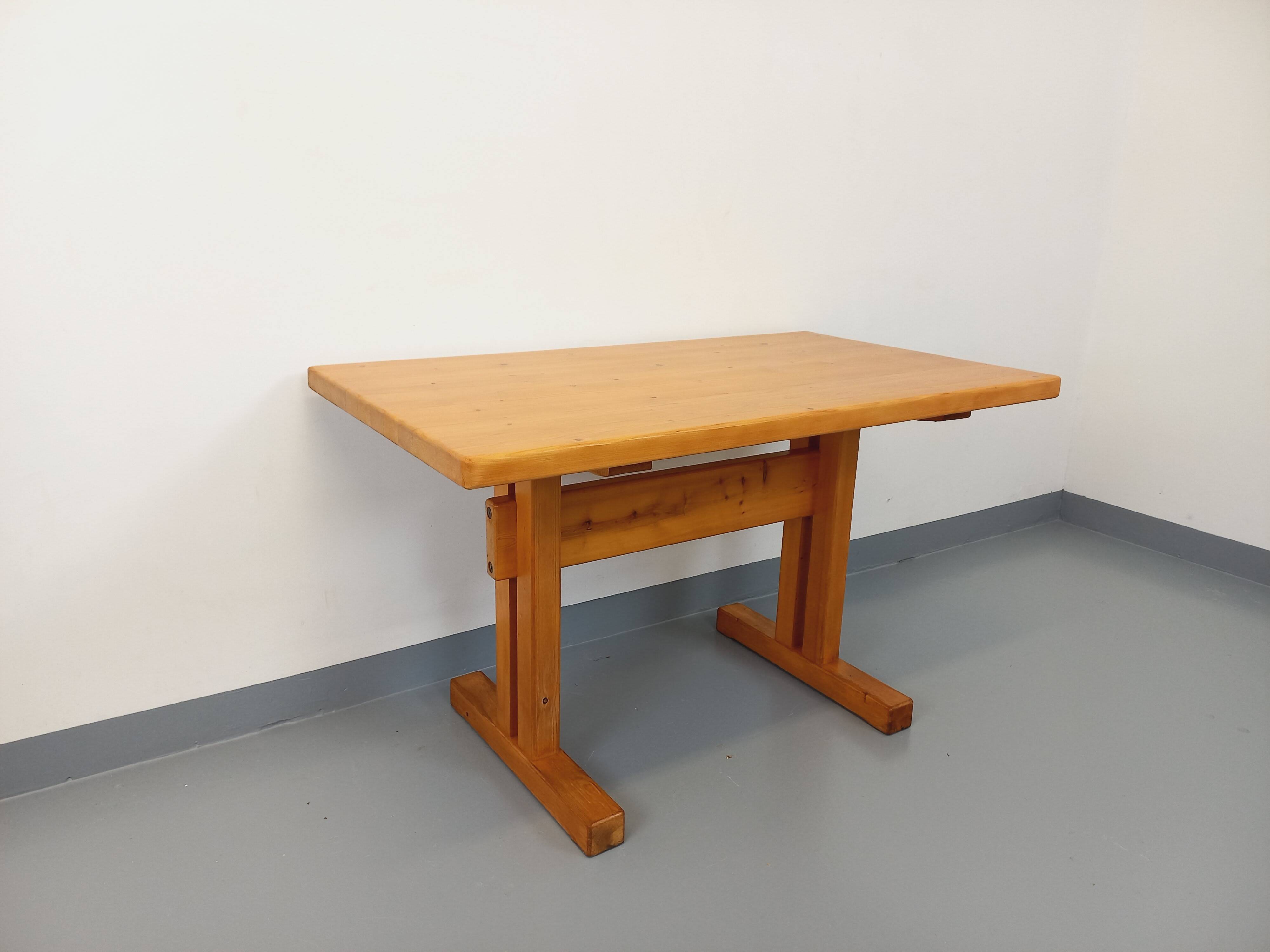 Charlotte Perriand Les Arcs vintage rectangular pine dining table from the 60s 70s
