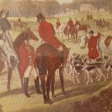 Engraving hunting scene in court
