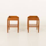 Pair of mid century minimalist nightstands, bedside tables in solid teak