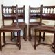 Series of 4 renaissance style chairs in natural wood and leather circa 1850
