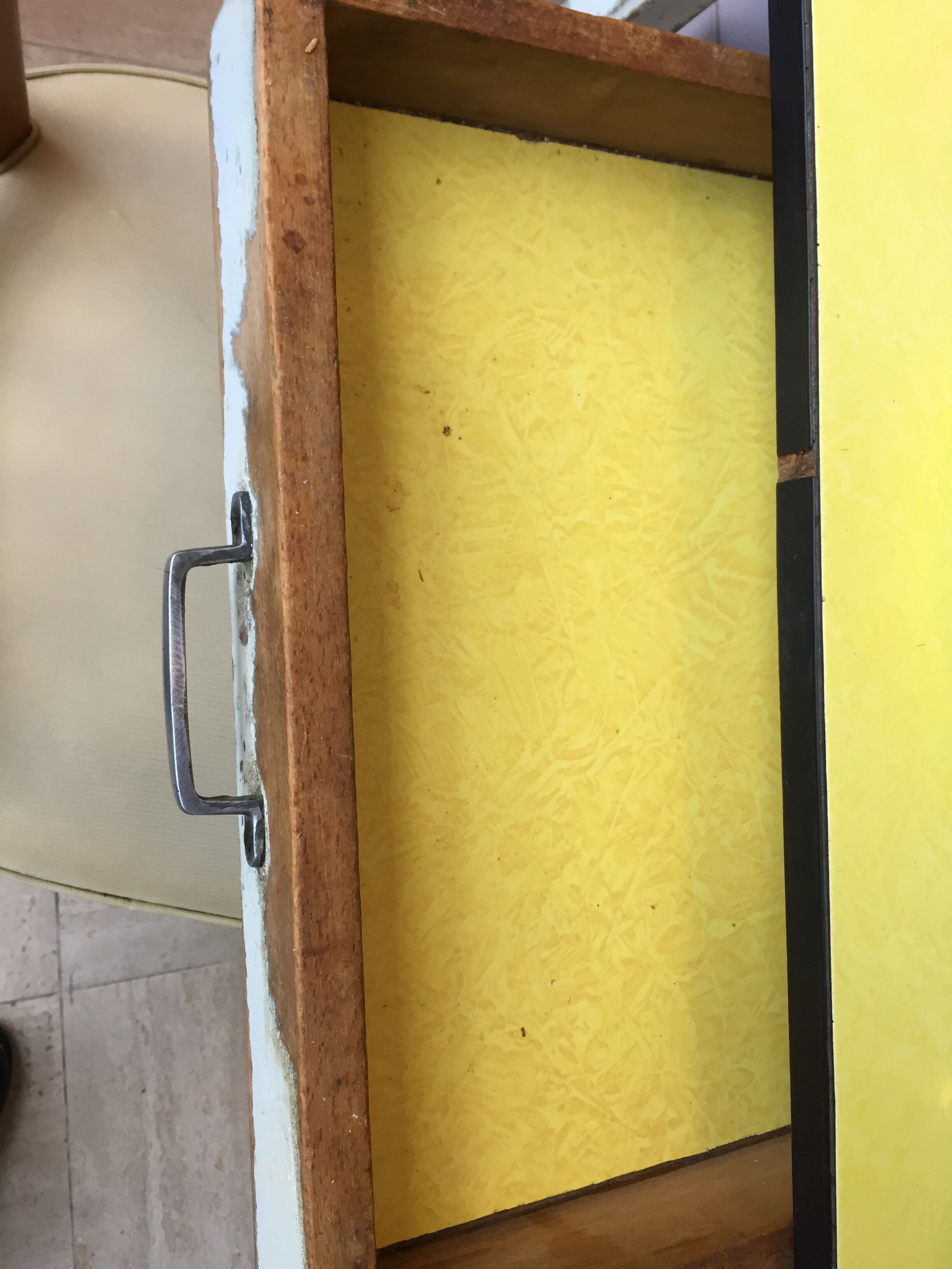 Yellow Formica kitchen table, 1960