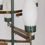 Vintage 50's chandelier in brass, green metal and glass italian design