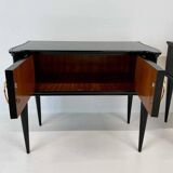 Pair of Italian Art Deco Nightstands in Red Parchment and Black Lacquer, 19