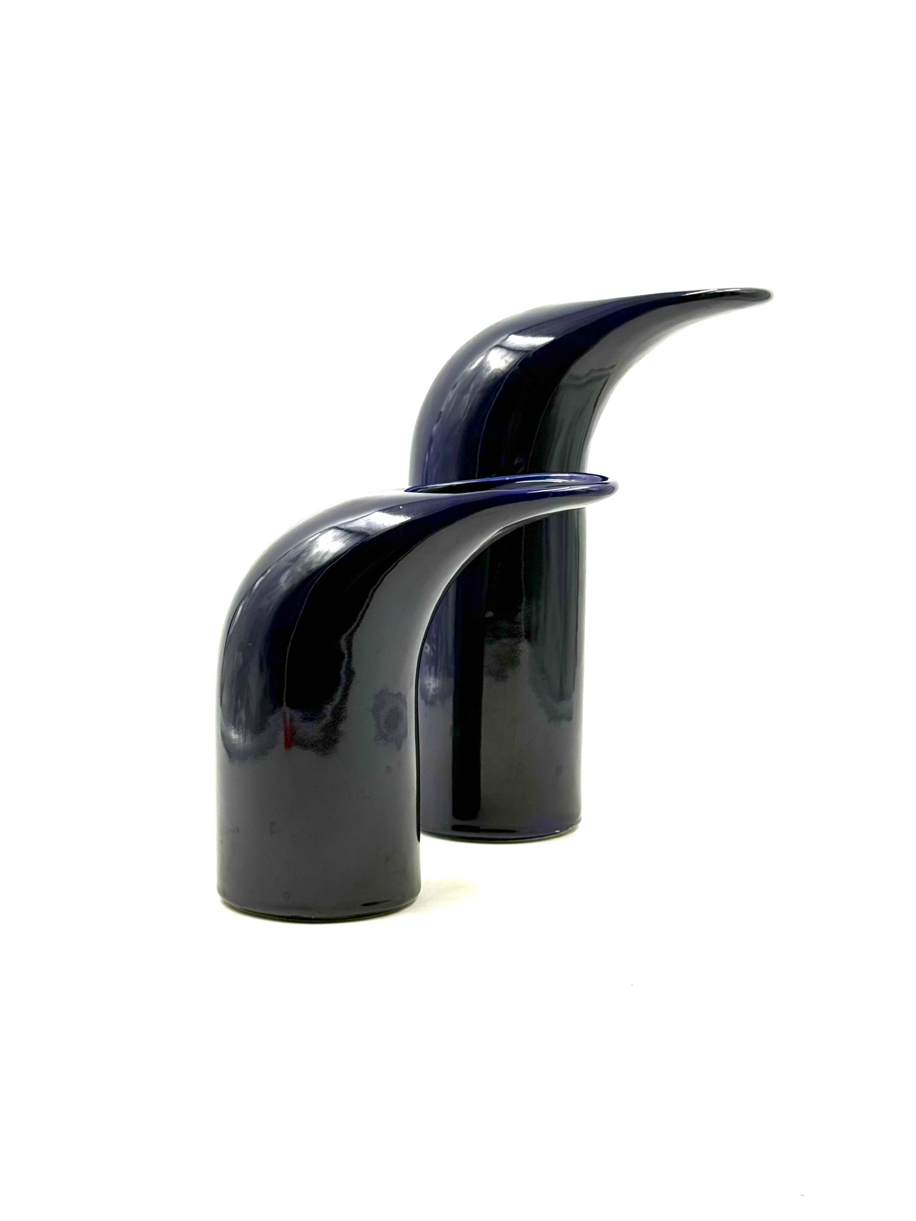 Space age set of 2 blue ceramic vase, Italy ca. 1970