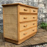 Vintage rattan and woven wicker chest of drawers 1970