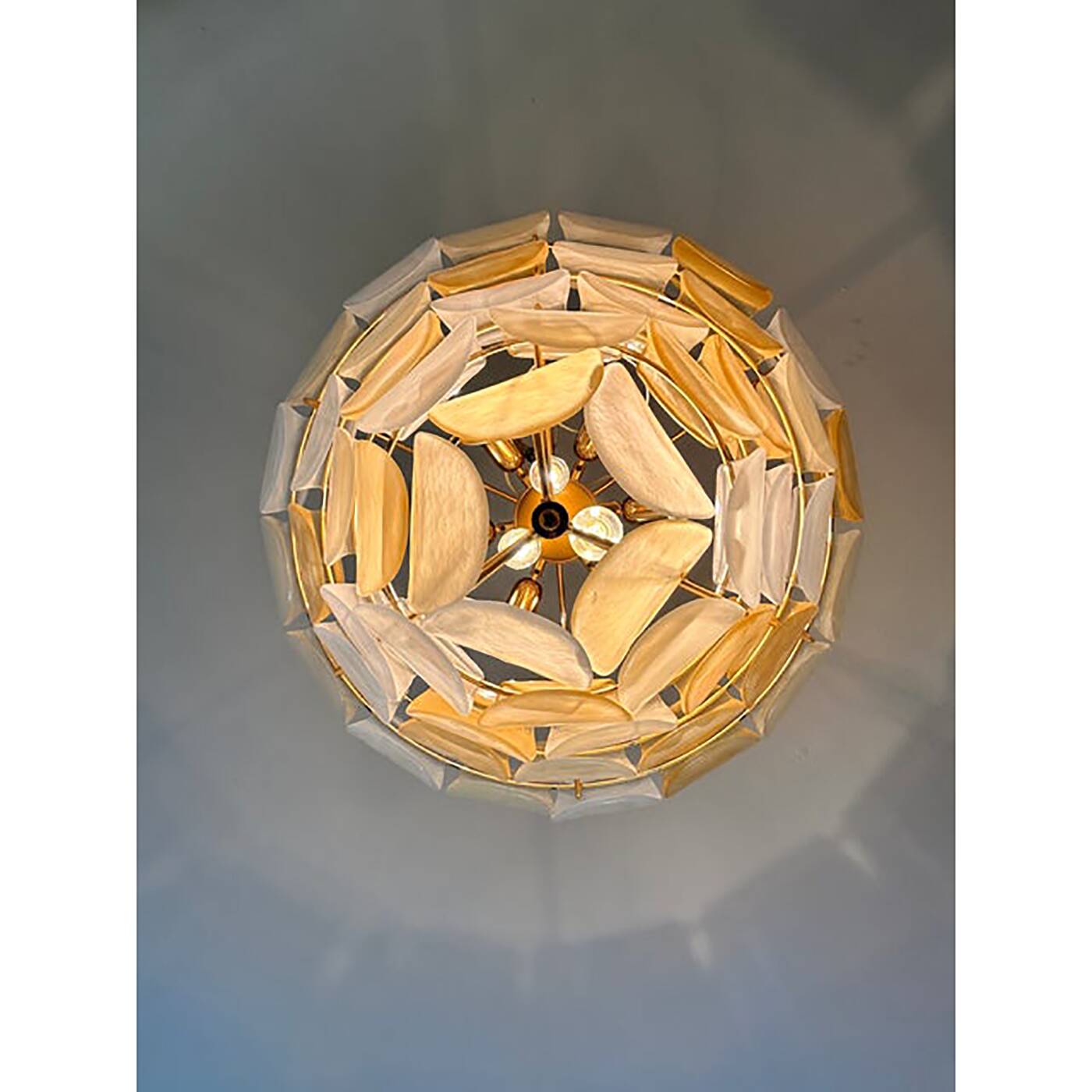 Contemporary Modern Sanded Amber "Petals" Glass Chandelier