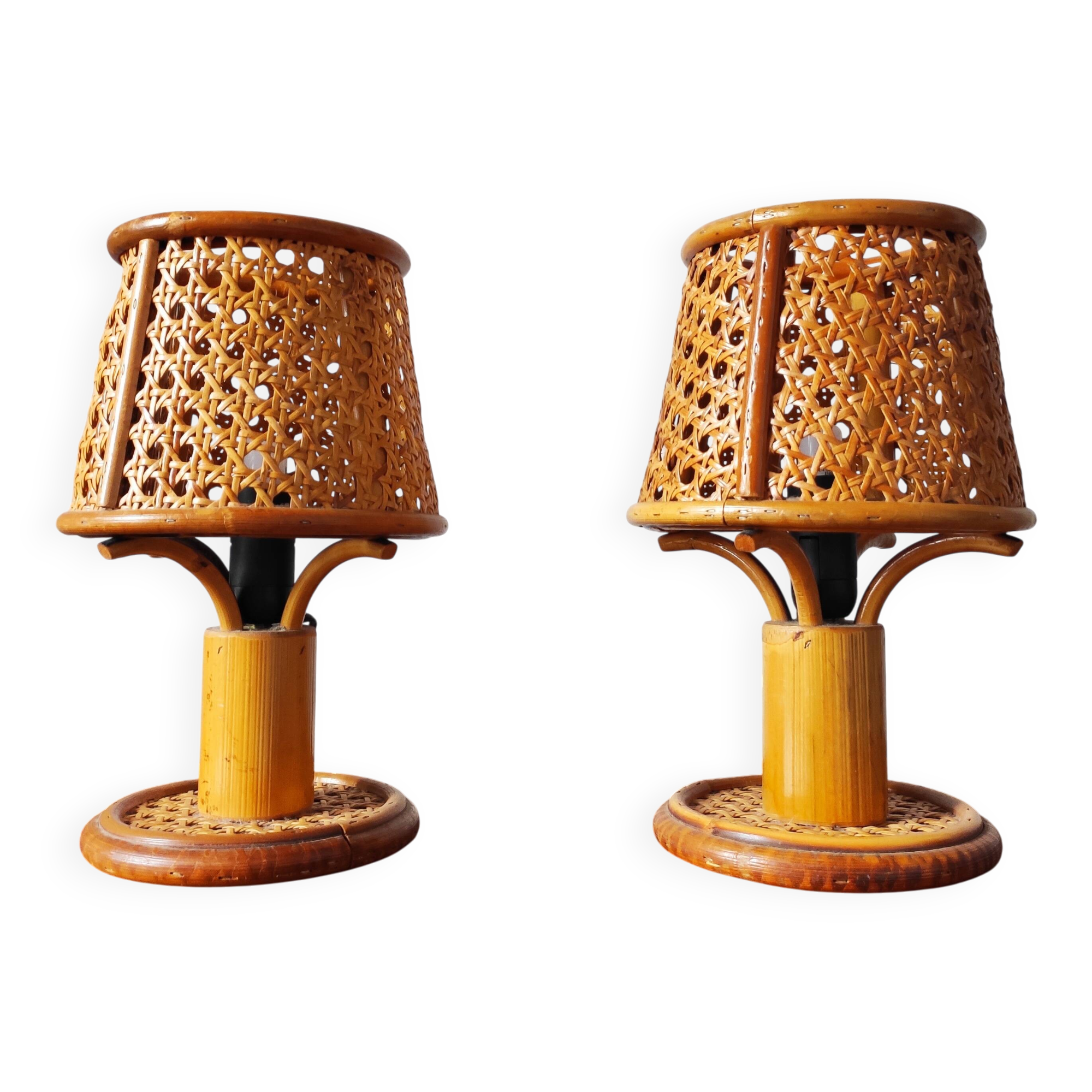 Pair of vintage rattan lamps