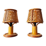 Pair of vintage rattan lamps