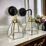 Pair of brass and glass wall lights