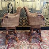 Pair of wicker and rattan bar stools