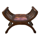Fauteuil curule en bois et cuir
