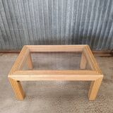 Rattan/bamboo glass coffee table