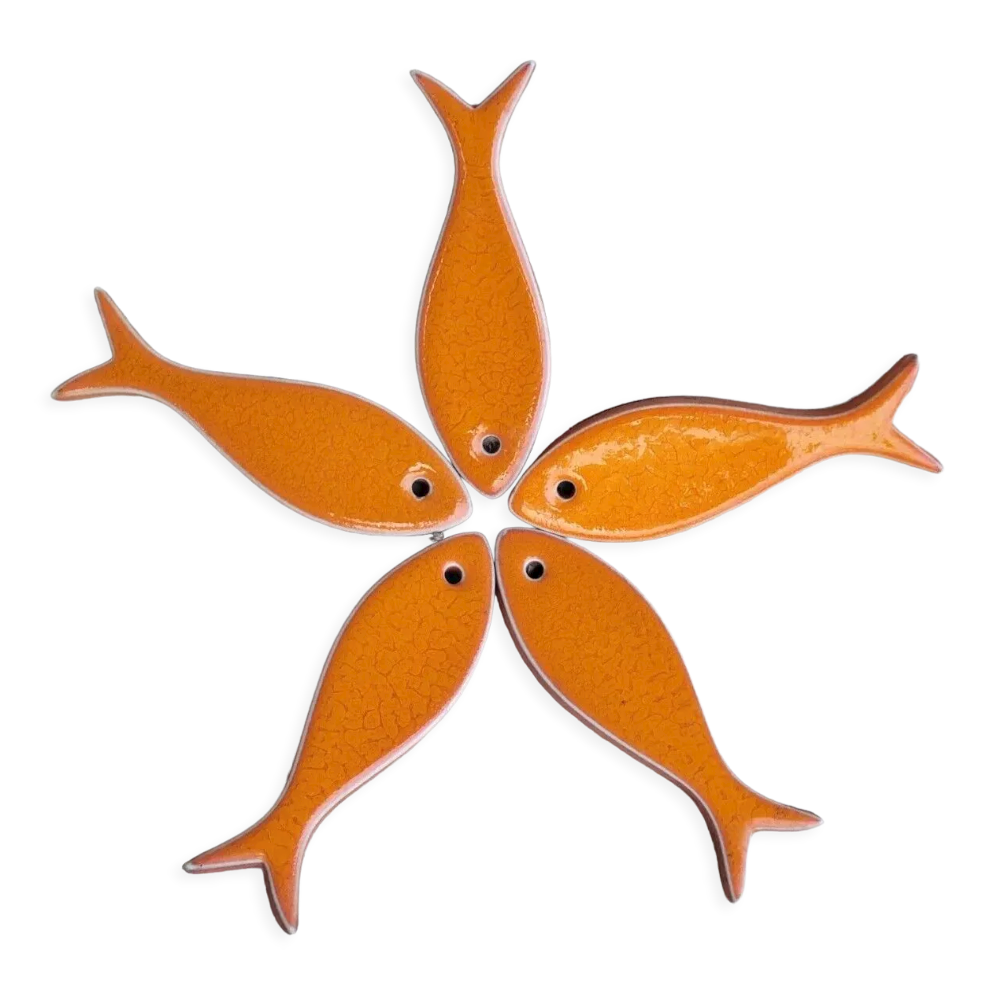Orange glazed ceramic trifle 5 fish