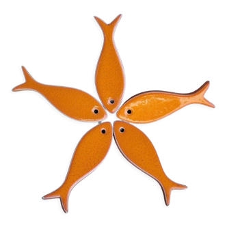 Orange glazed ceramic trifle 5 fish