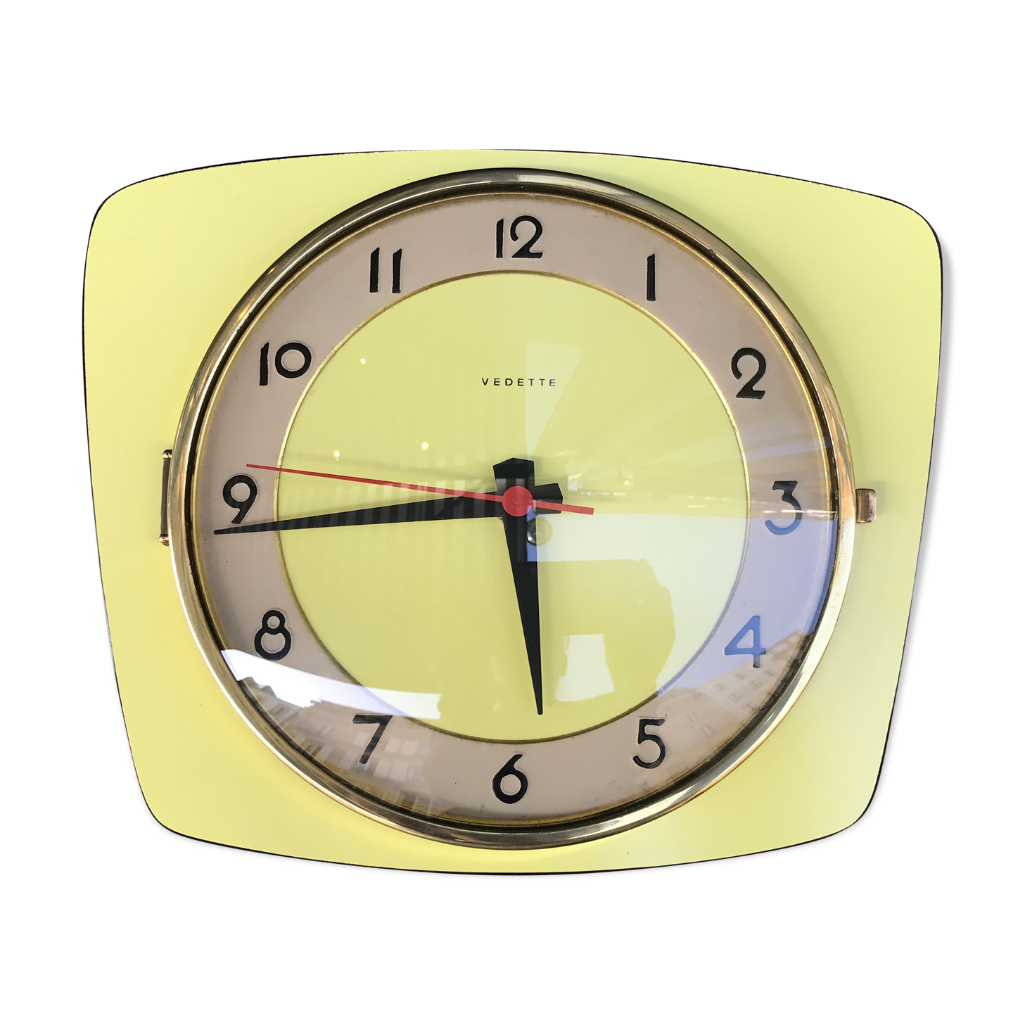 Vintage clock star Formica yellow wall pendulum