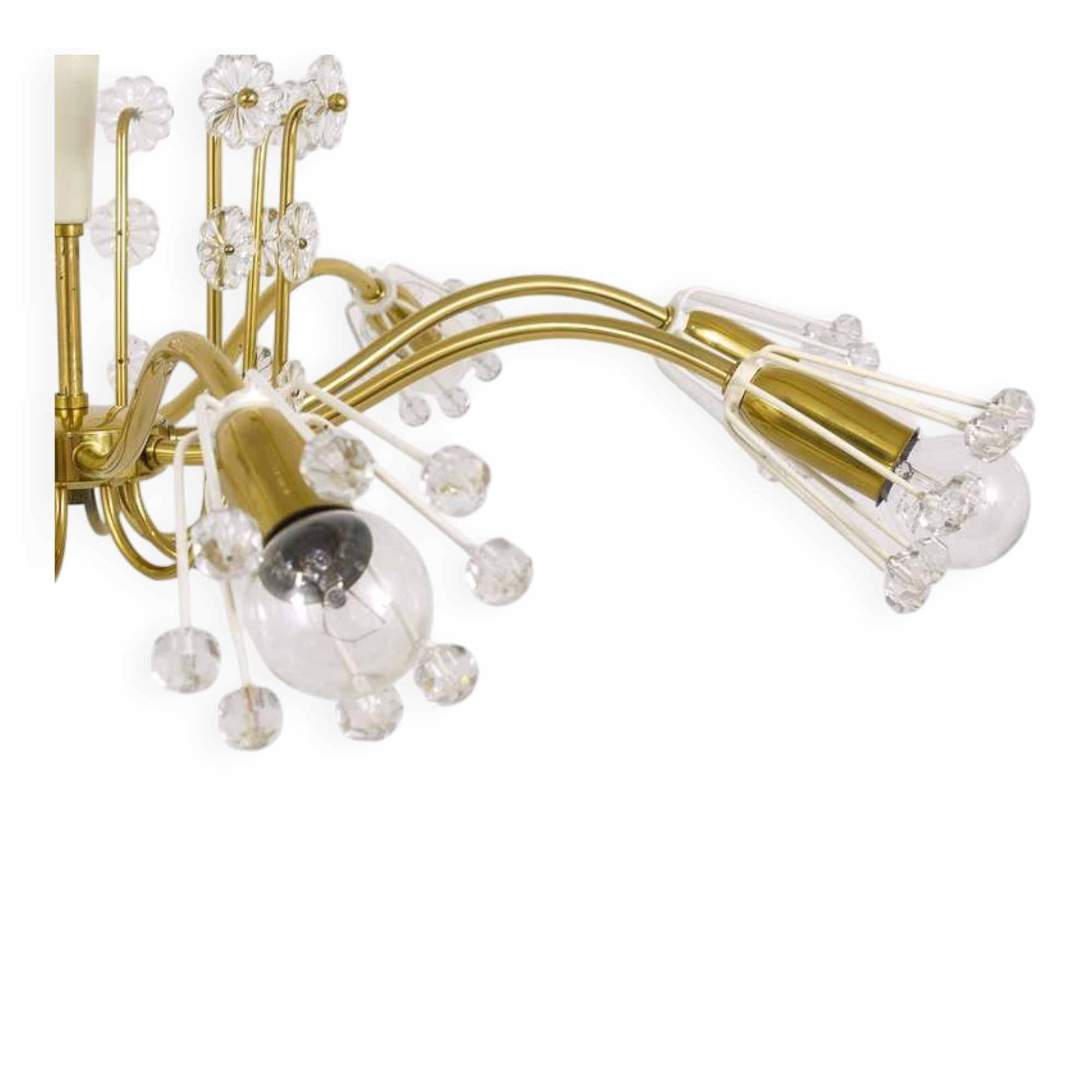 Unusual brass and crystal chandelier by Emil Stejnar, Rupert Nikoll, Austria, 1950s.