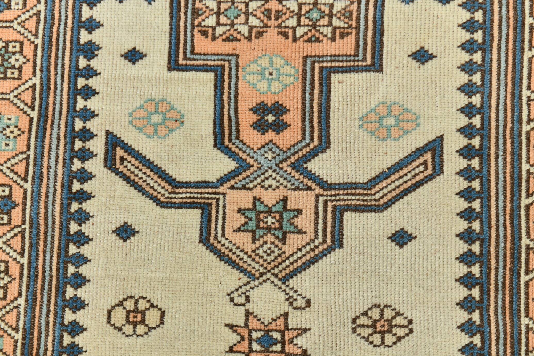 2x11 shades of cream blue oushak runner rug