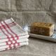 5 antique red and white checked tea towels