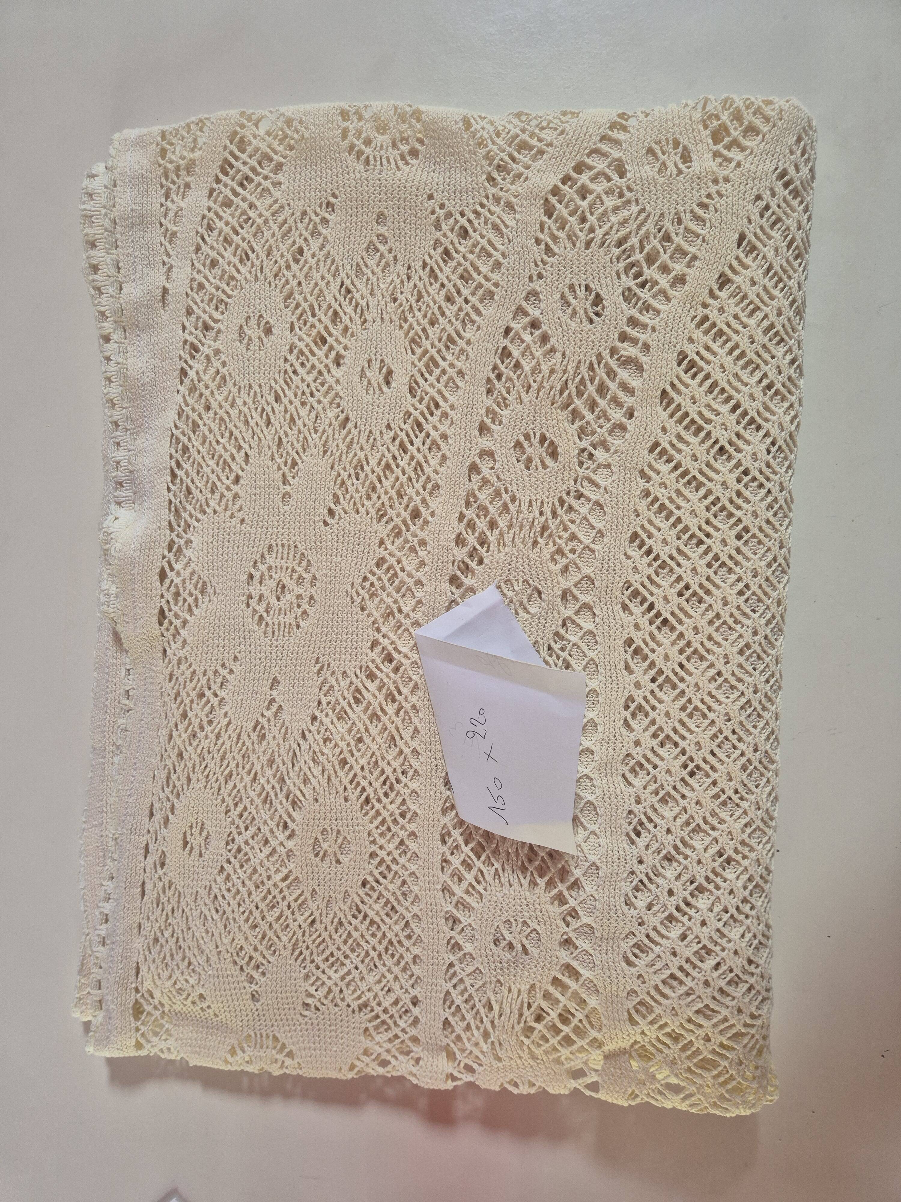 vintage rectangular beige crochet tablecloth