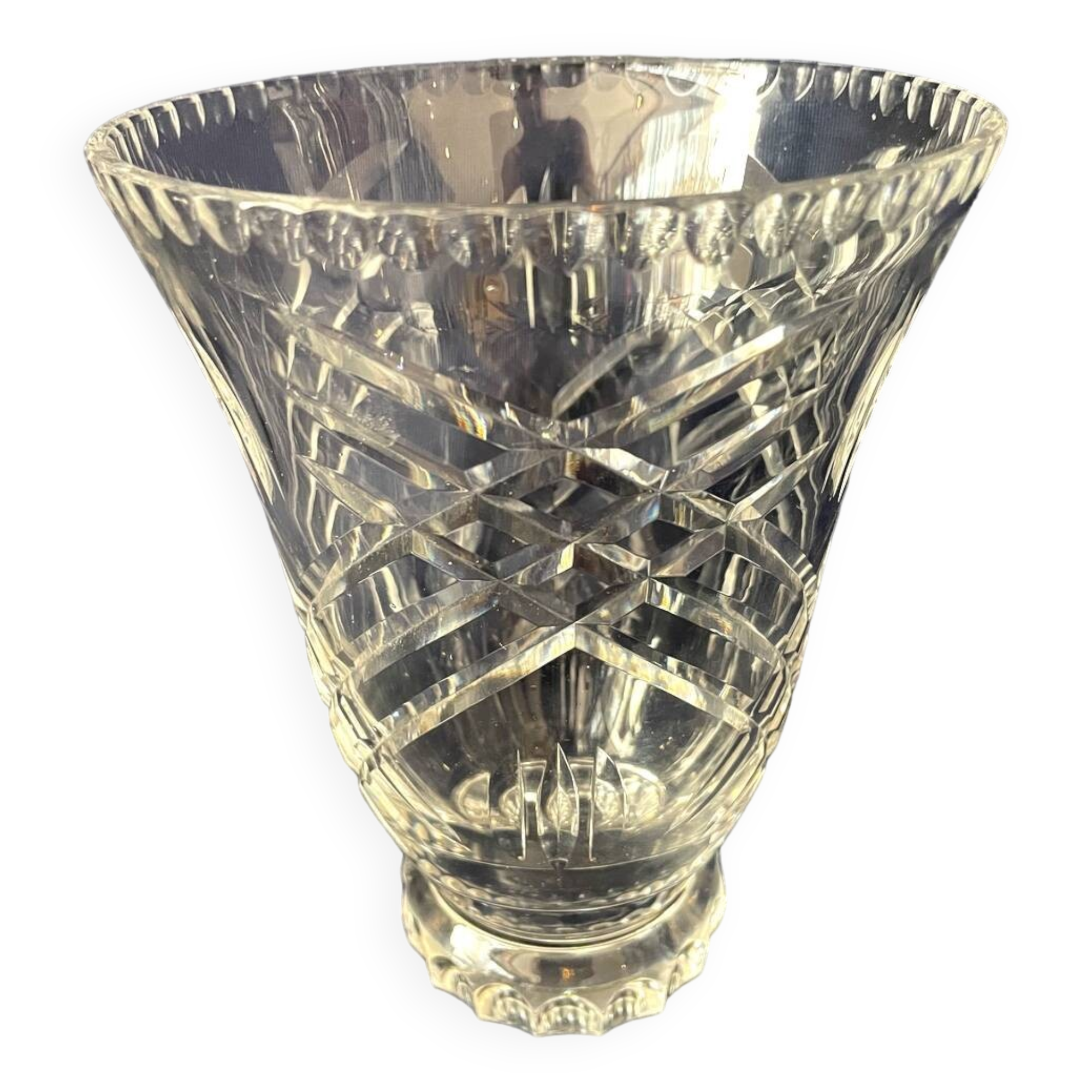 Crystal vase cut daum nancy france flared shape