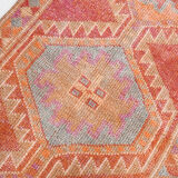 Turkish vintage geometric pattern red runner rug