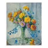Old painting - Bouquet of flowers in a glass vase
