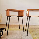 Paire de tables de chevets pieds compas métal