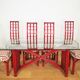 Red bamboo table by Arturo Pozzoli, 1980s, set of 7