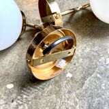 2 wall lamps in gilded metal and white opaline