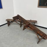 Pair of pine farm benches, 1950s