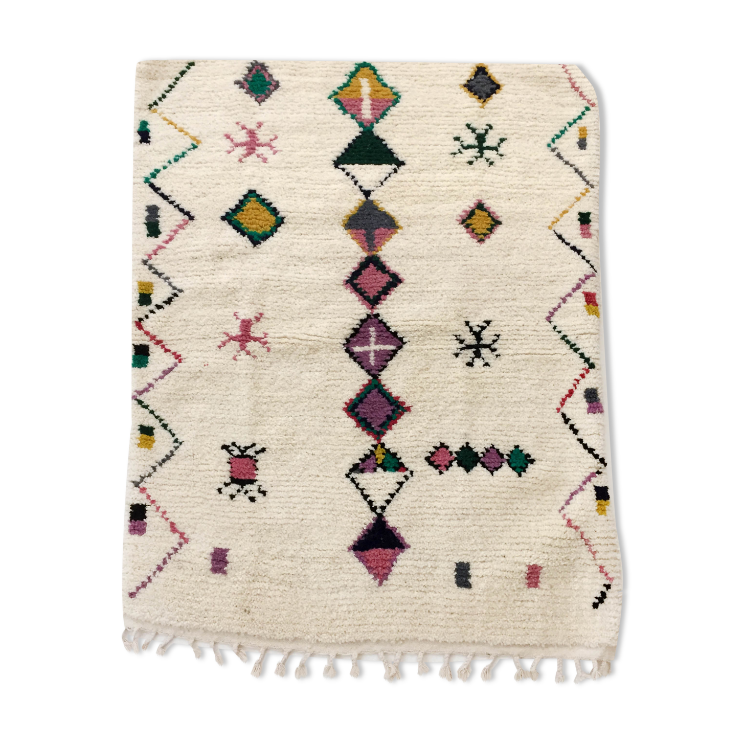 Moroccan Berber carpet azilal ecru with colorful patterns 164x123cm