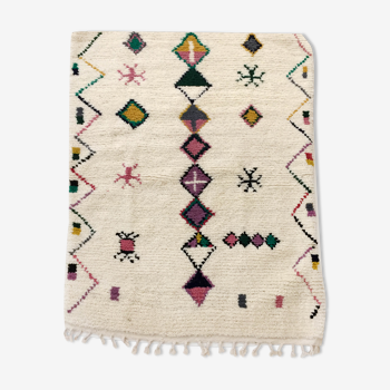 Tapis berbère marocain azilal écru à motifs colorés 164x123cm