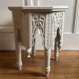 Oriental tea table or pedestal table forming a side table in solid carved and white lacquered wood