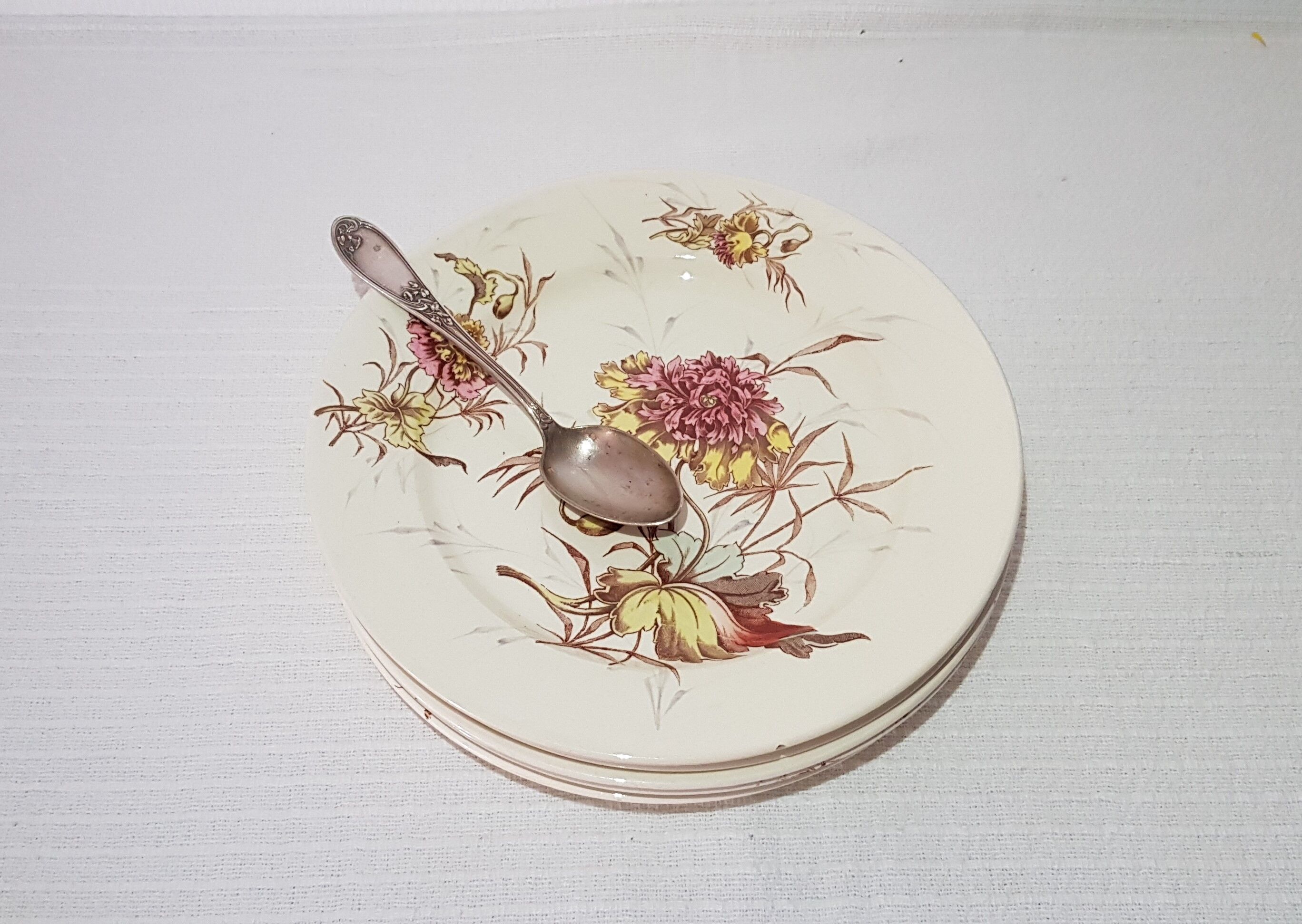Set of 6 dessert plates in Luneville earthenware, iron earth, polychrome